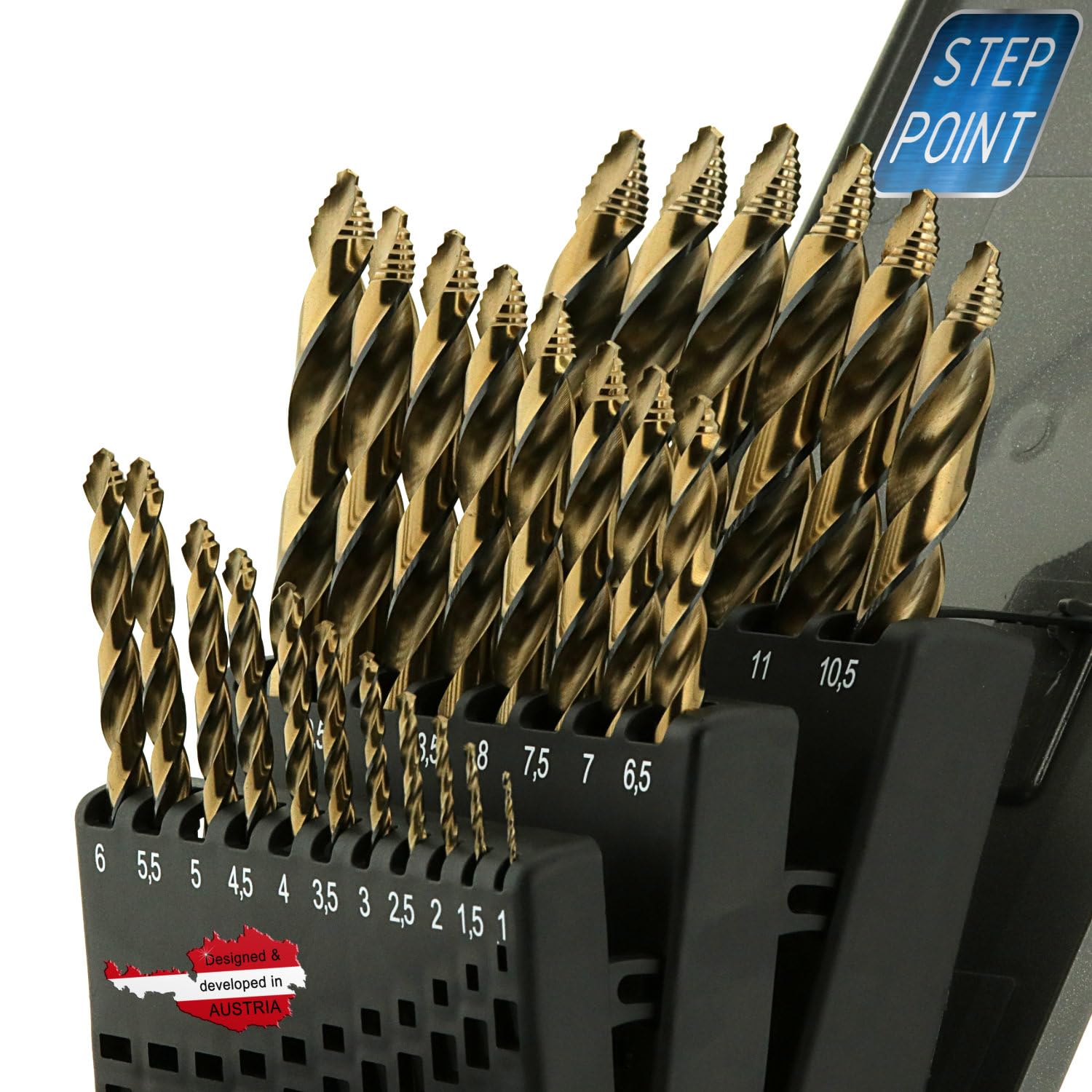 WELIQU HSS-Co Step Point Spiralbohrer Set 25-teilig 1-13mm x 0,5mm