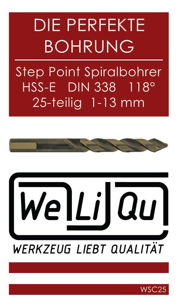 WELIQU HSS-Co Step Point Spiralbohrer Set 25-teilig 1-13mm x 0,5mm