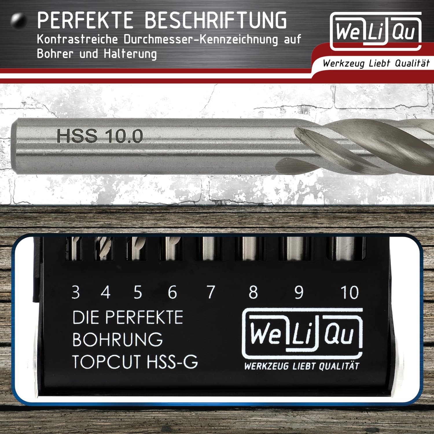 WELIQU 8-tlg. HSS-G Holzbohrer-Set 3-10 mm