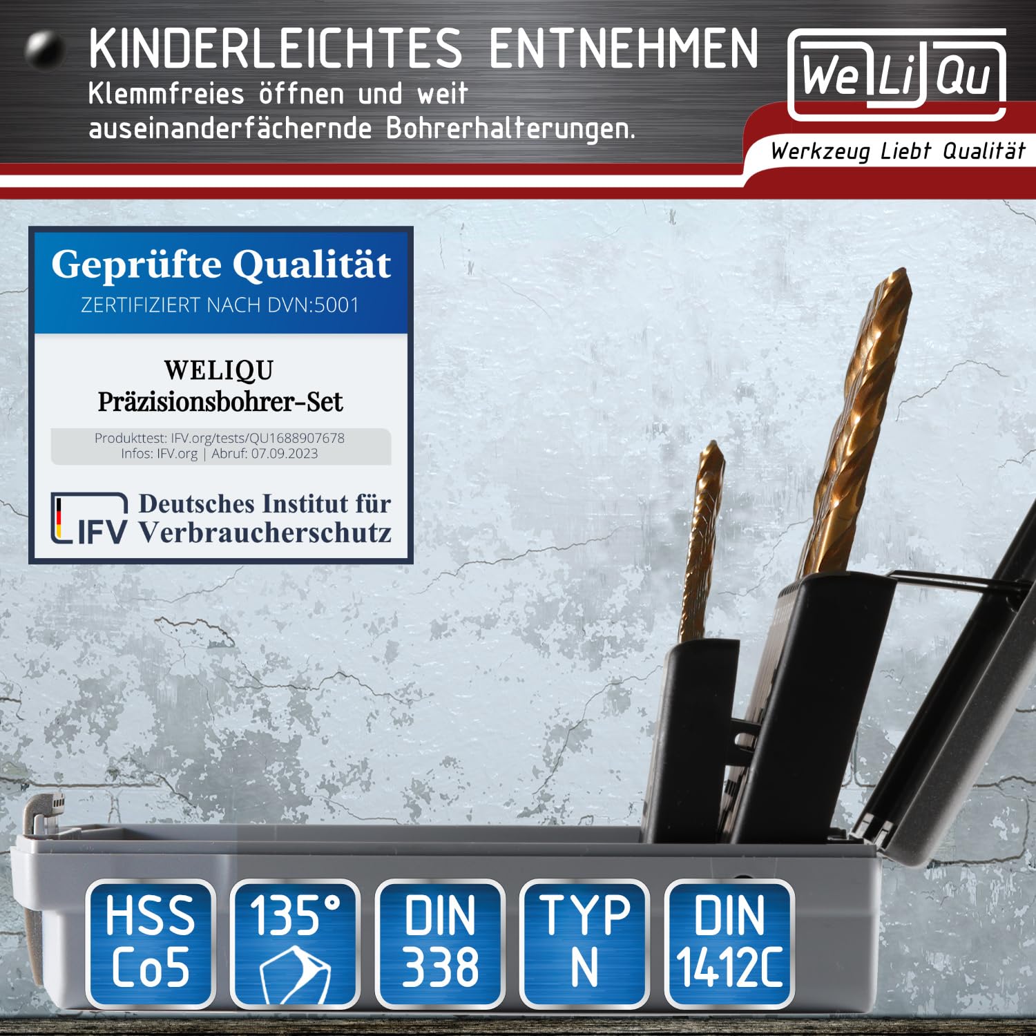 WELIQU Metallbohrer-Set HSS-E Cobalt Pro 19-teilig, 1-10mm