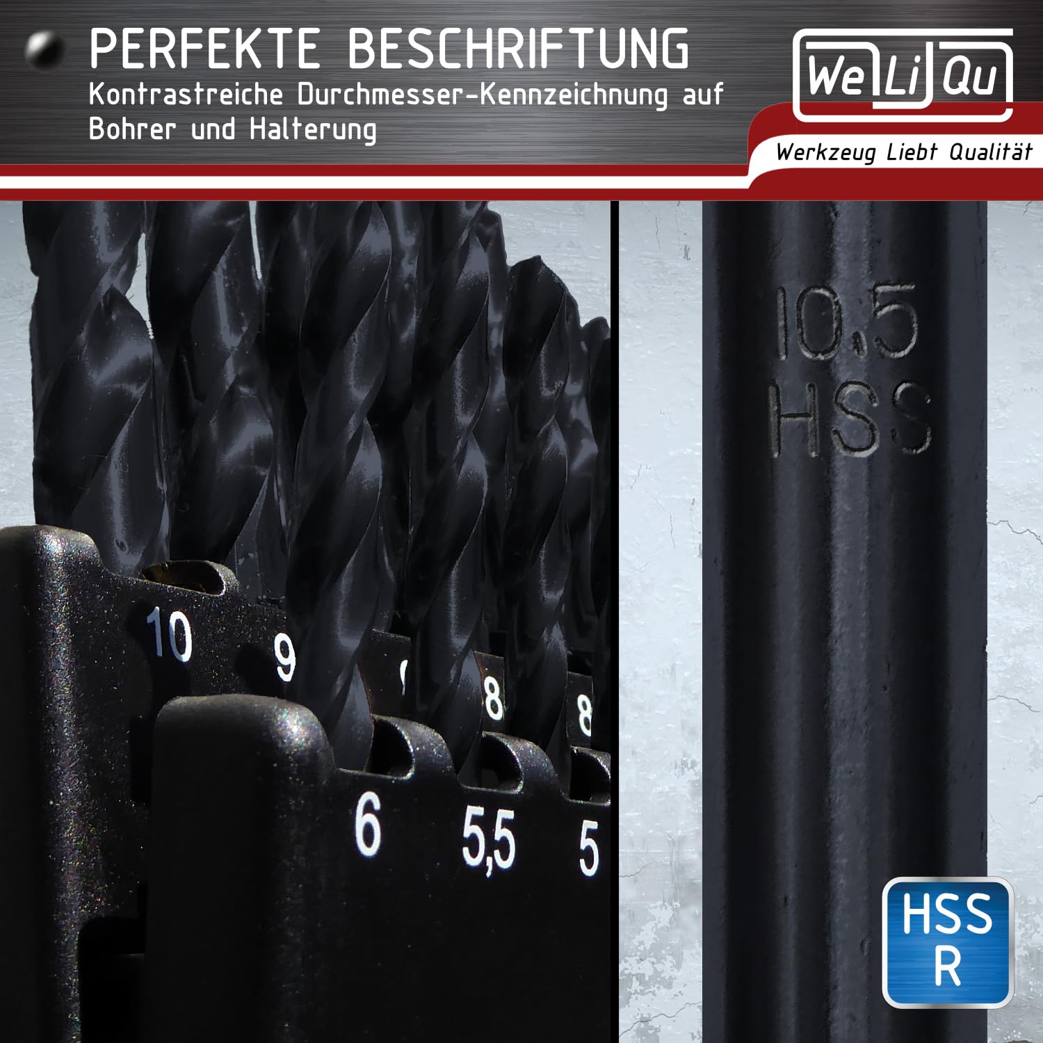 WELIQU  Metallbohrer-Set HSS-R 25-teilig, 1-13mm, 0,5mm Schritte