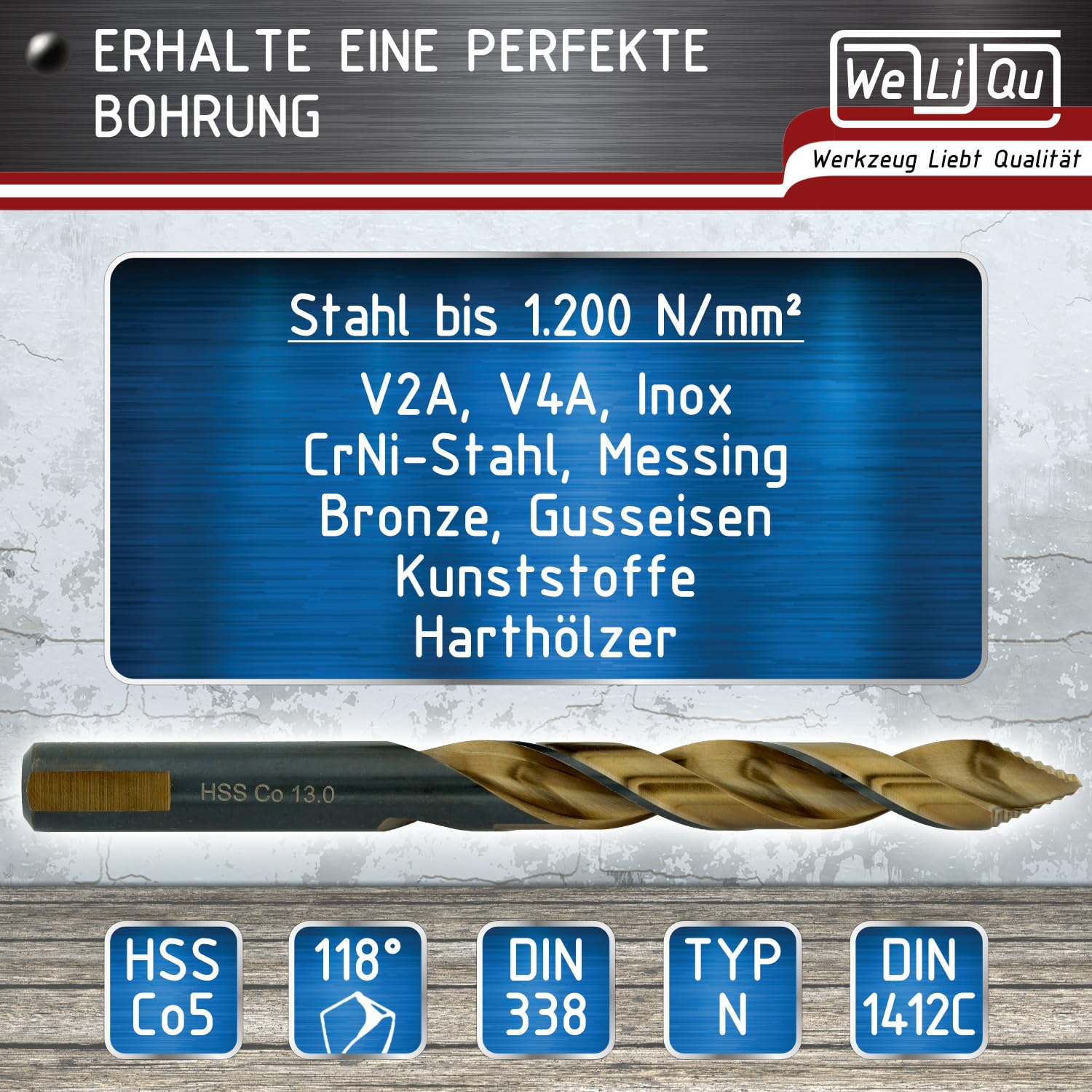 WELIQU 10 Stück HSS-E Kobalt Step Point Spiralbohrer Ø 5,0 mm