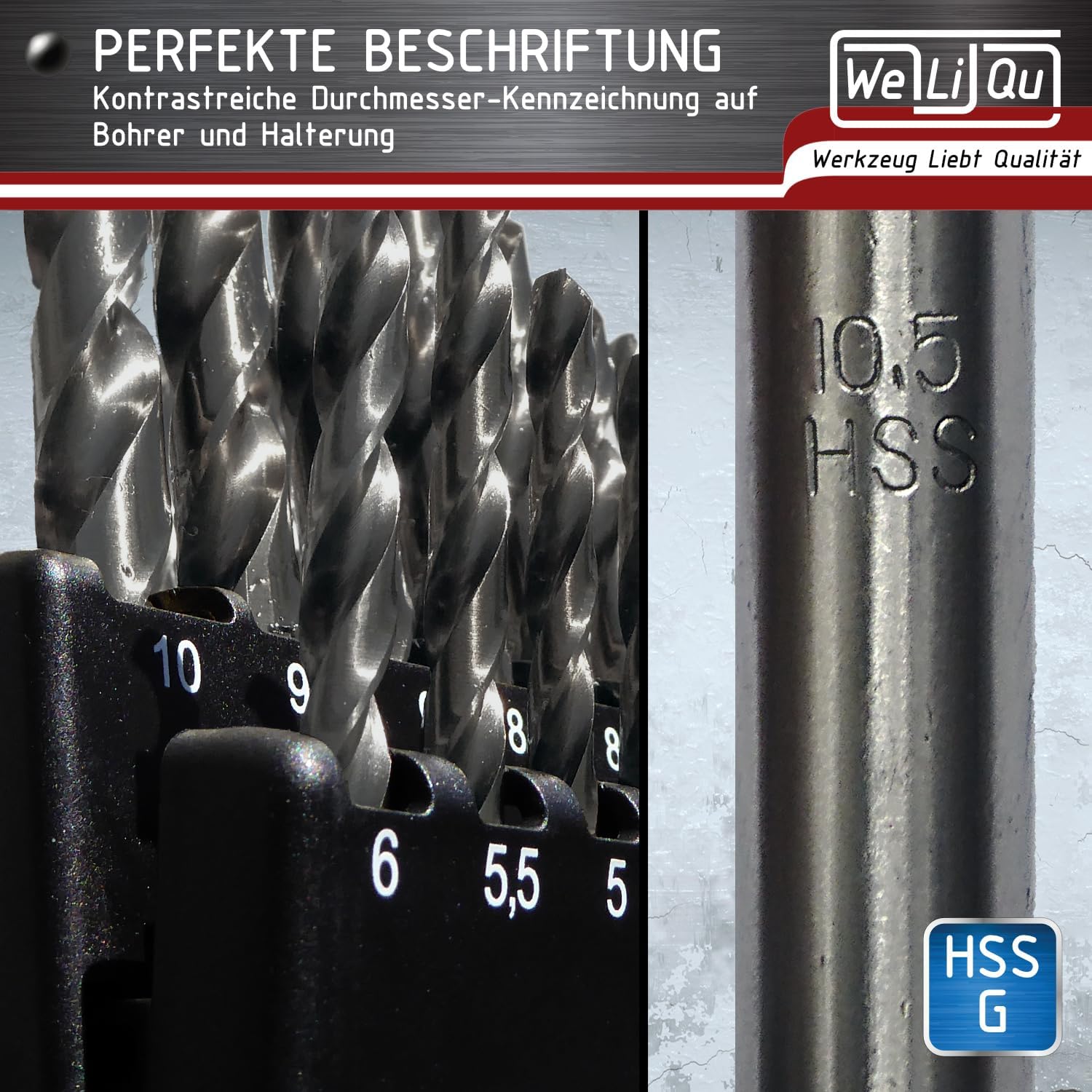 WELIQU Metallbohrer-Set HSS-G 25-teilig, 1-13mm
