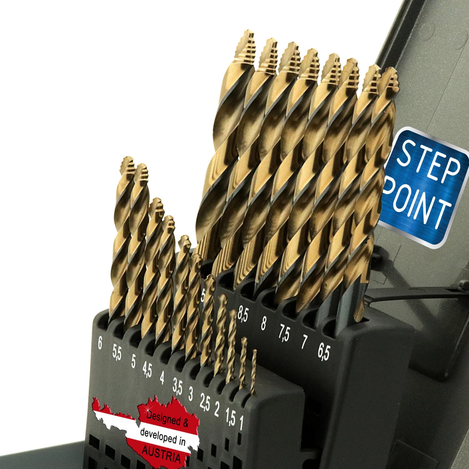 WELIQU HSS-Co Step Point Spiralbohrer Set 19-teilig 1-10mm x 0,5mm