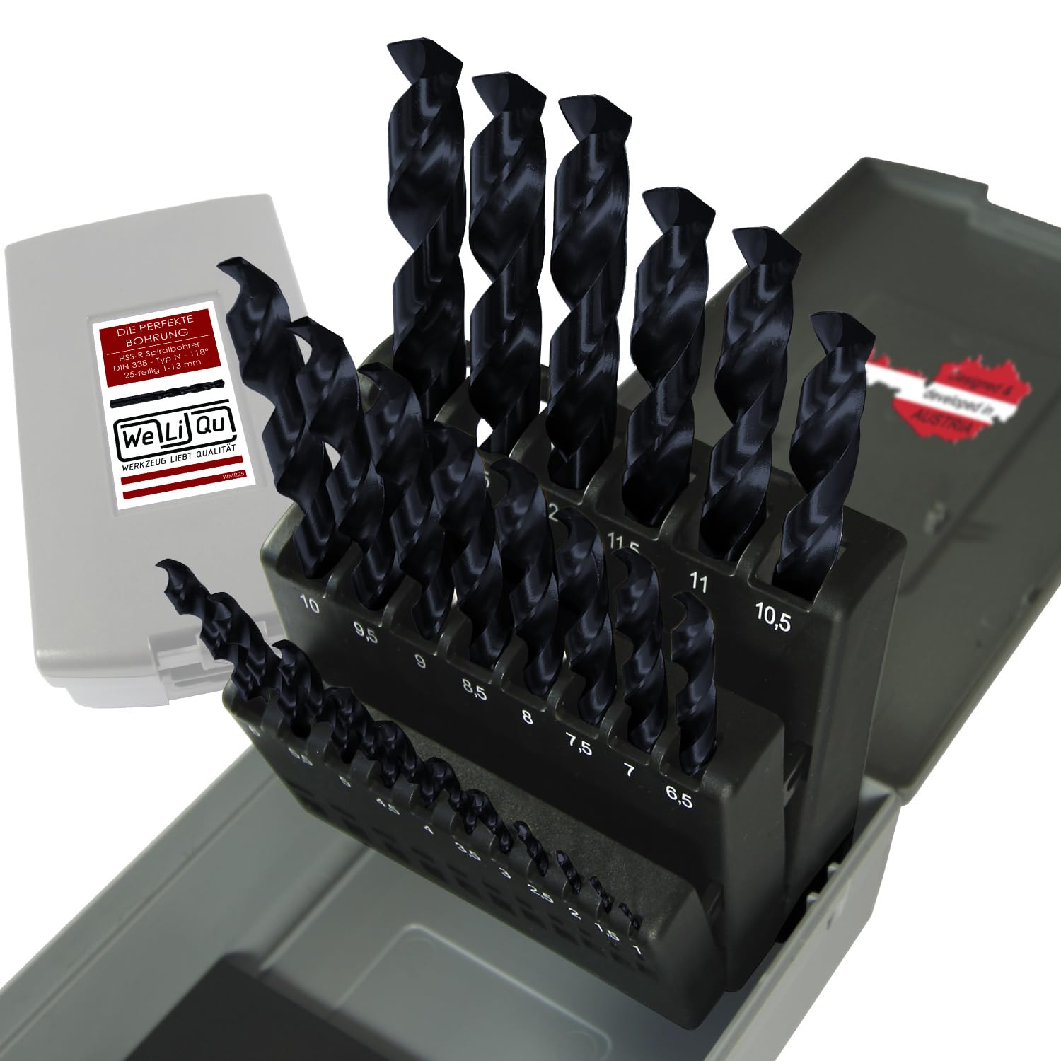 WELIQU  Metallbohrer-Set HSS-R 25-teilig, 1-13mm, 0,5mm Schritte