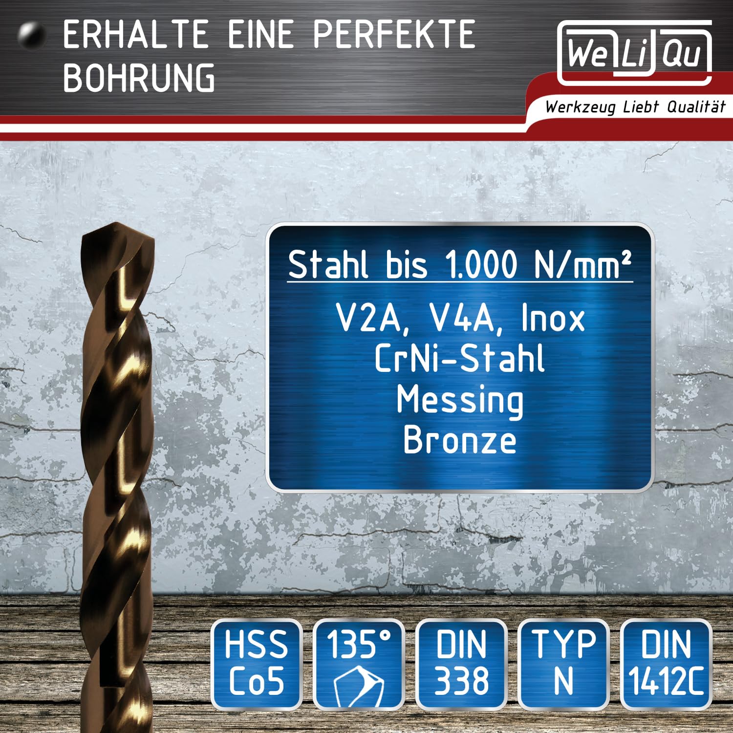 WELIQU 5 Stück HSS-E Kobalt-Spiralbohrer Ø 13,0 mm