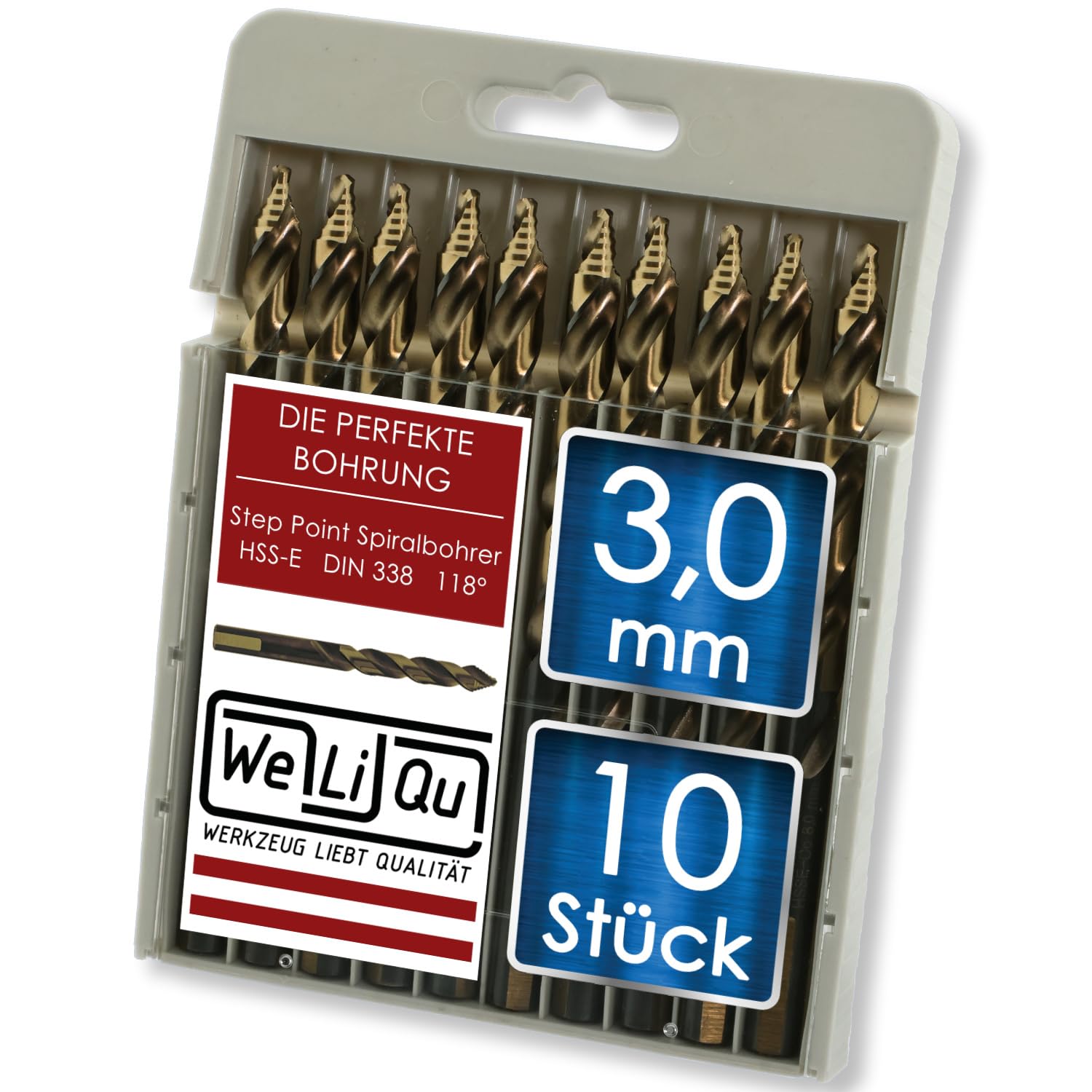 WELIQU 10 Stück HSS-E Kobalt Step Point Spiralbohrer Ø 3,0 mm