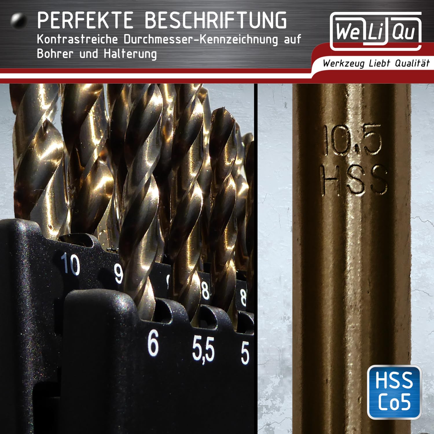 WELIQU Metallbohrer-Set HSS-E Cobalt Pro 25-teilig, 1-13mm