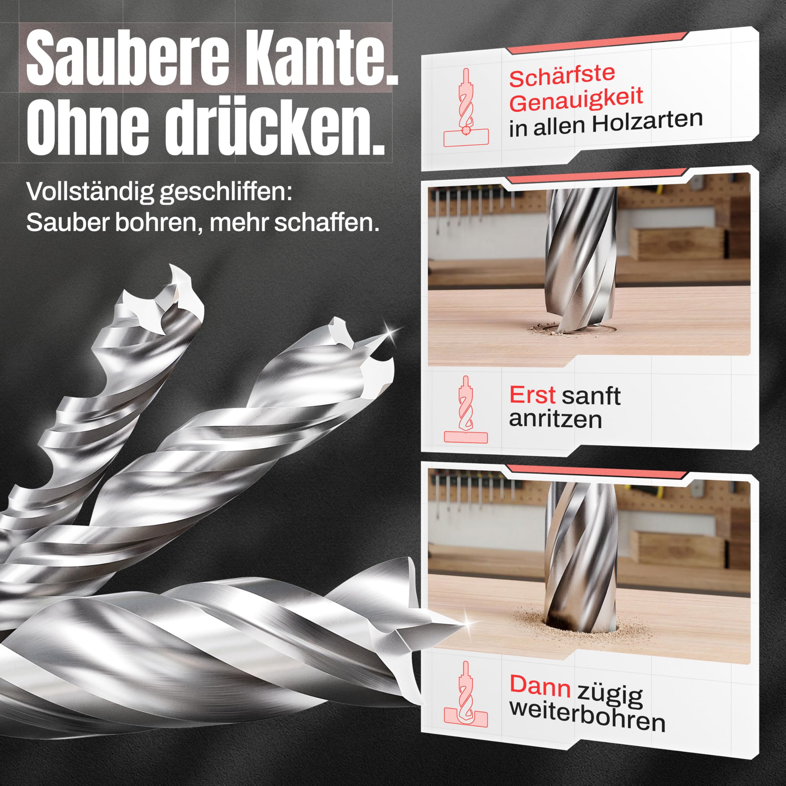 WELIQU 5 Stück HSS-G Holzbohrer Ø 10,0 mm