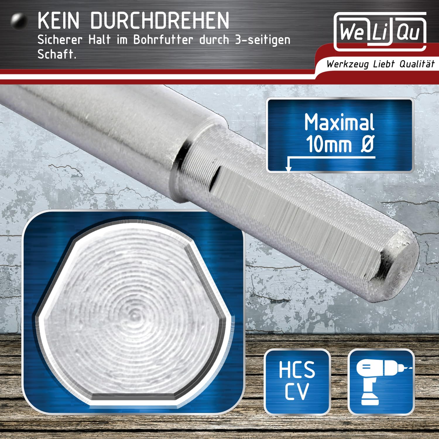 WELIQU Holzbohrer Set 6-teilig, 300 mm lange Balkenbohrer 6,7,8,10,12,14 mm