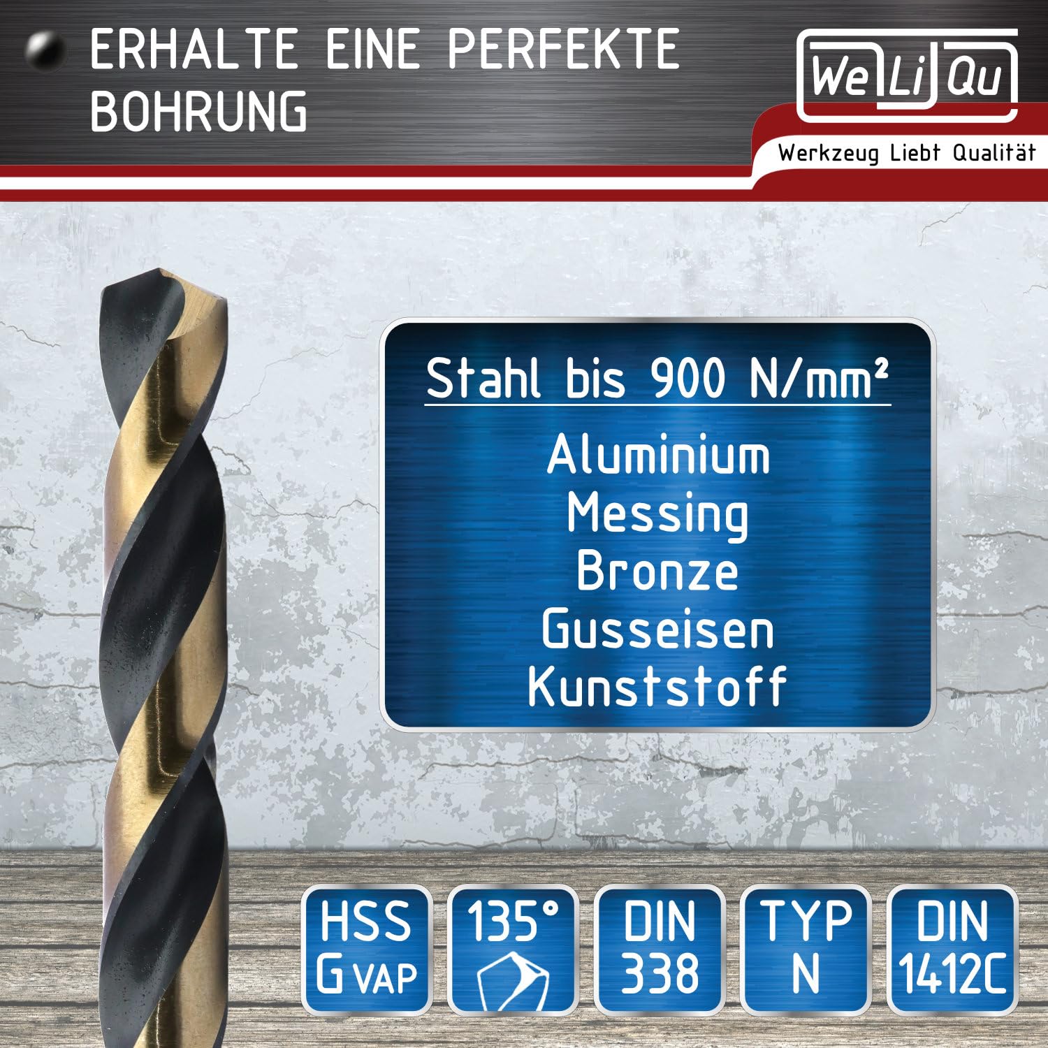 WELIQU Metallbohrer-Set HSS-G+ Vaporisiert, 19-teilig, 1-10mm