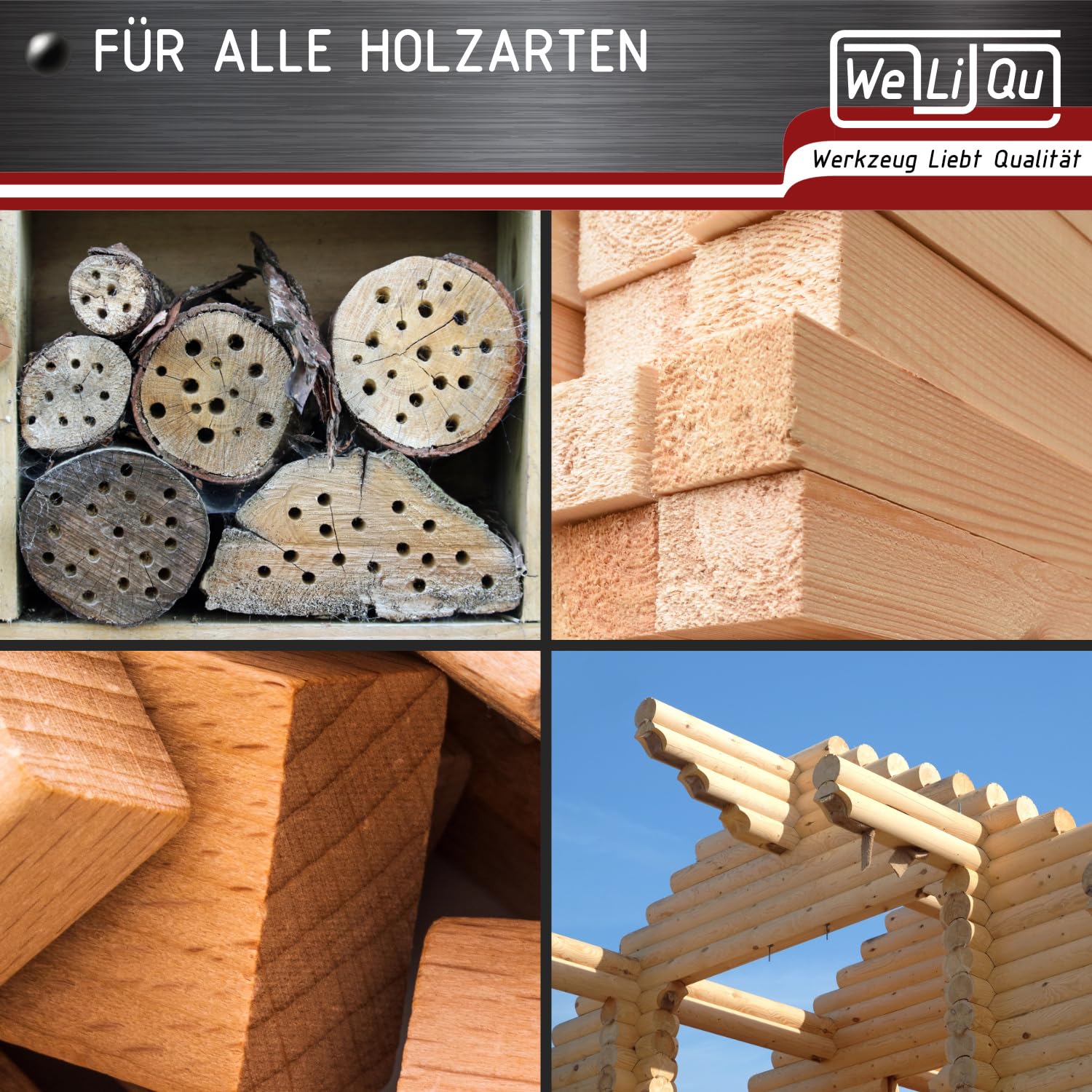 WELIQU Holzbohrer Set 7-teilig, 240 mm lange Balkenbohrer 4,5,6,7,8,10,12 mm
