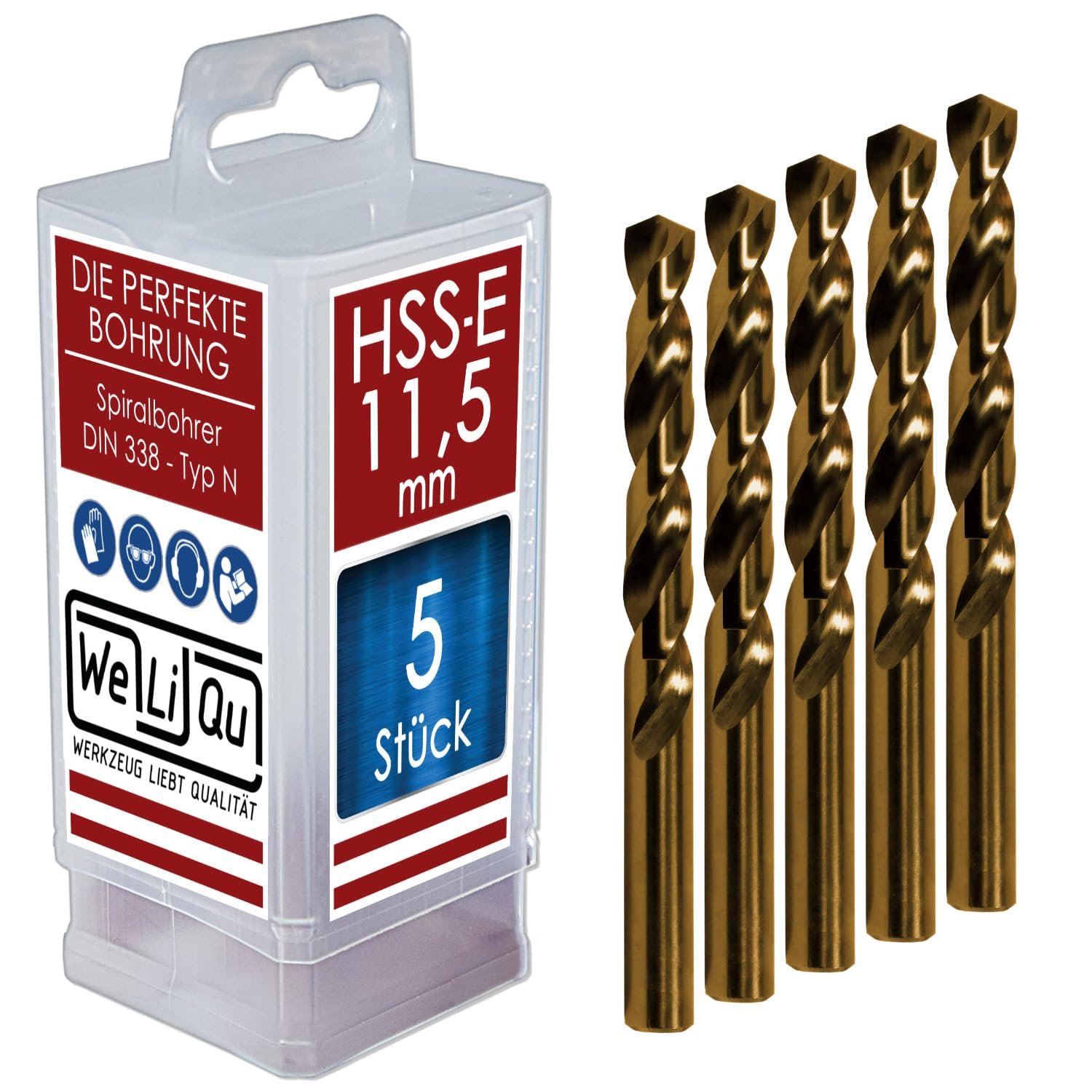 WELIQU 5 Stück HSS-E Kobalt-Spiralbohrer Ø 11,5 mm