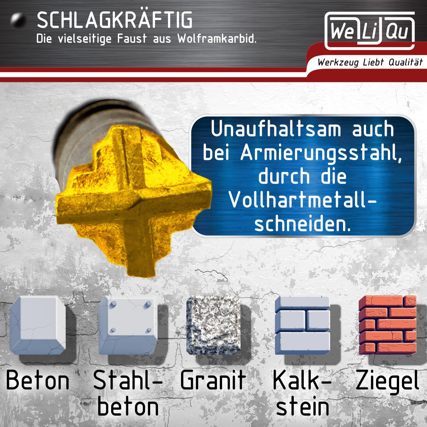 WELIQU TopCut SDS-PLUS X Hammerbohrer Set für Stahlbeton, 7-teilig, Ø 5-12 mm