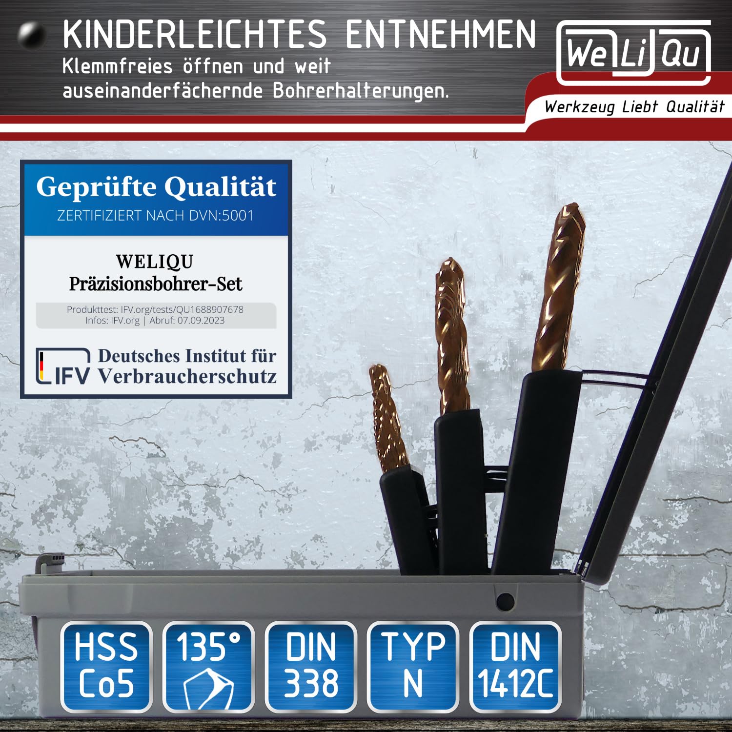 WELIQU Metallbohrer-Set HSS-E Cobalt Pro 25-teilig, 1-13mm