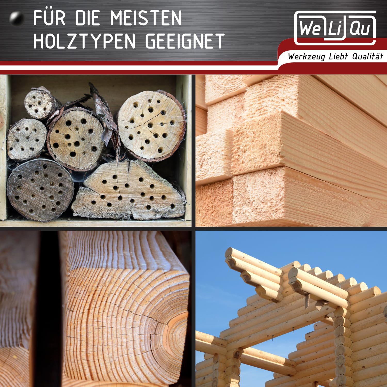 WELIQU Holzbohrer Set 6-teilig, 300 mm lange Balkenbohrer 6,7,8,10,12,14 mm